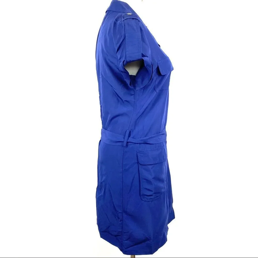 NY&Co Blue Cargo Utility Belted Cap Sleeve Dress